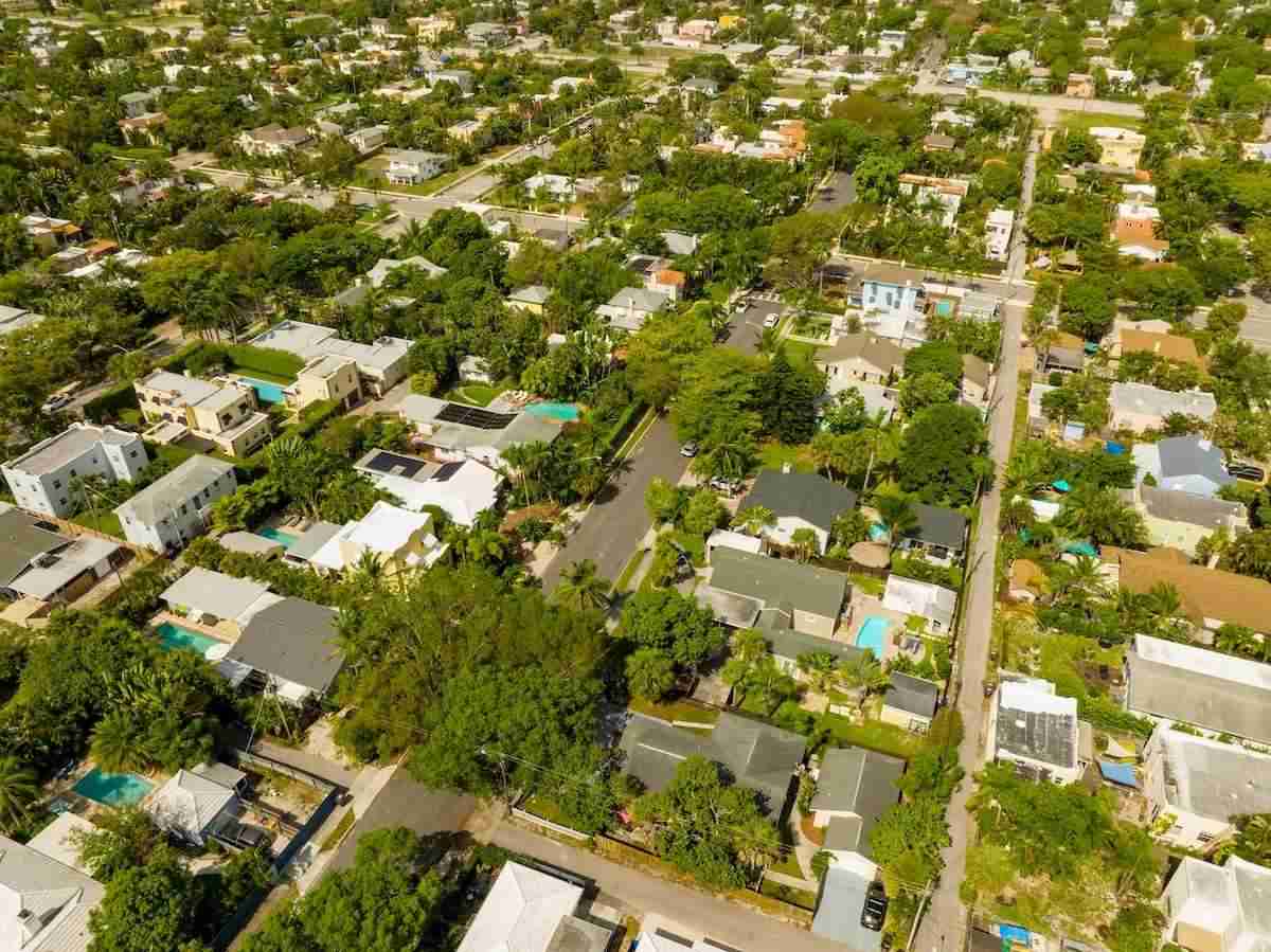 An aerial view of houses in West Palm Beach Florida